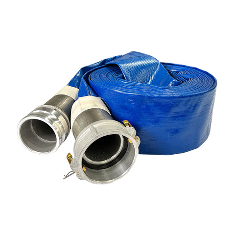 Sunnyflo Blue 102 mm Layflat Hose Assembly with Type C & E Camlock Couplings