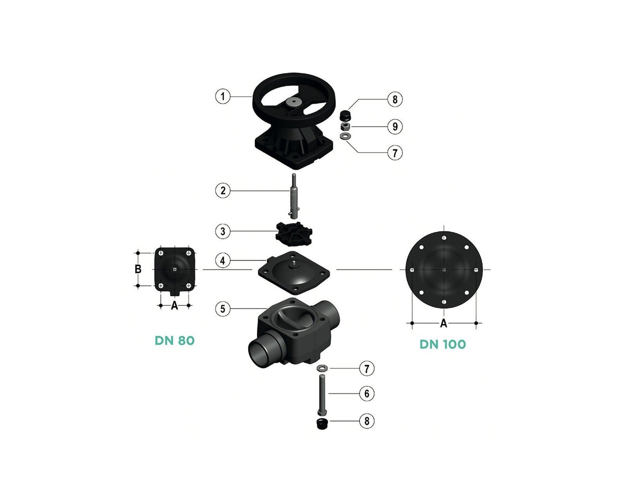 FIP 100 mm (DN100), VMDV PVC-U Diaphragm Valve, EPDM, Male Solvent Weld Connections