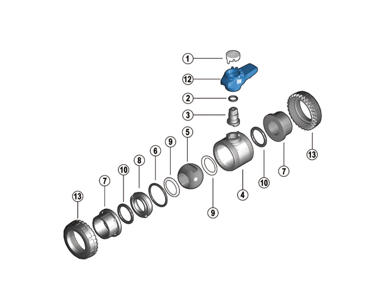 FIP 25 mm (DN25), Easyfit VEEFV 2-Way PVC-U Ball Valve, EPDM Seals, BSP Threaded Connections