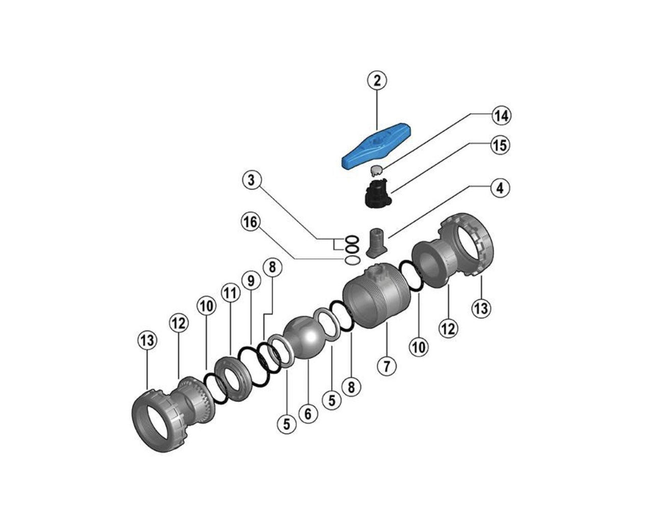 FIP 65 mm (DN65), Easyfit VEEFV 2-Way PVC-U Ball Valve, EPDM Seals, BSP Threaded Connections