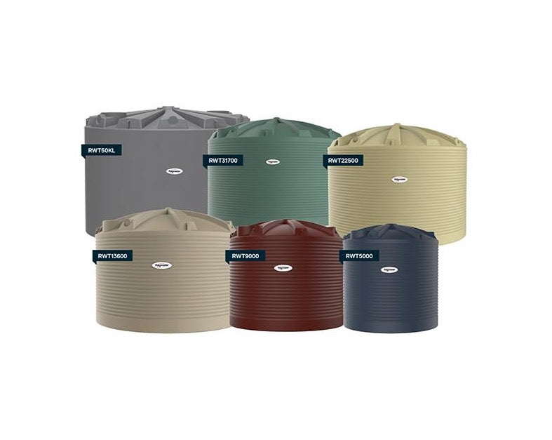 Polymaster RWT1000 Round Rainwater Tank 1,000 L (220 Gal) with Ball Valve, Colour: Paperbark
