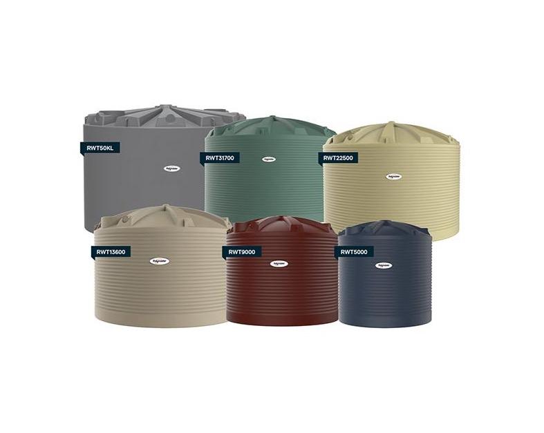 Polymaster RWT50KL Round Rainwater Tank 50,000 L (11000 Gal) with Ball Valve, Colour: Paperbark