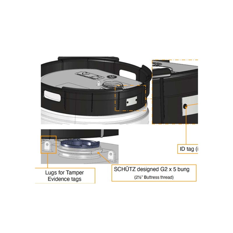 Schütz 120 L HDPE Chemical Drum with Level Markings & G2 Bung - Melbourne Stock