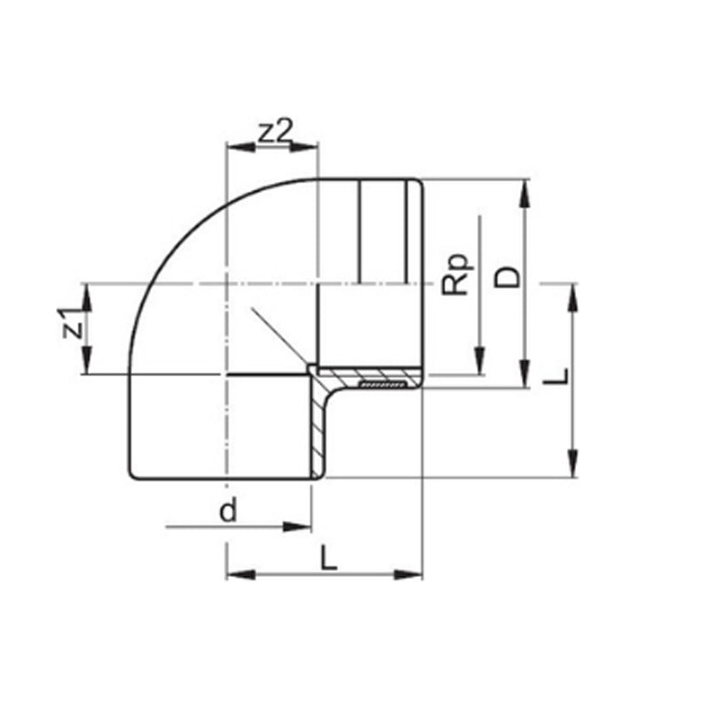 Georg Fischer 15mm, Type 721, 90° Threaded Adapter Elbow, Sch 80, PVC-U