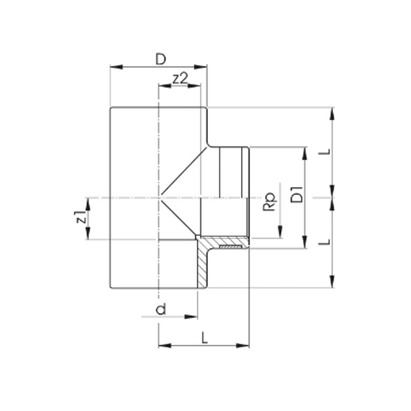 Georg Fischer 10mm Type 721-201 Threaded Adapter Tee 90° (Socket x BSP-F), Sch 80, PVC-U