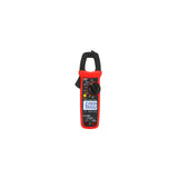 A red and black digital clamp meter with a small LCD screen, shown against a plain white background.