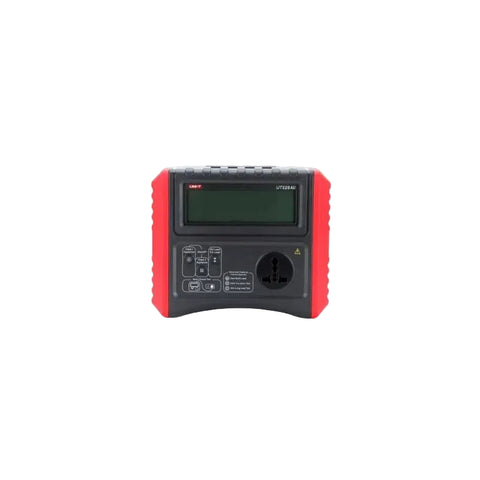 A UNI-T UT5000 digital multimeter with a black faceplate, red side grips, and a green LCD screen, shown on a plain white background.