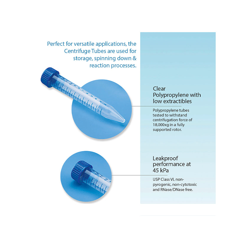 Tarsons 15 mL SPINWIN Clear Polypropylene Centrifuge Tubes with Lids - Pack of 25 - Parkway Process Solutions